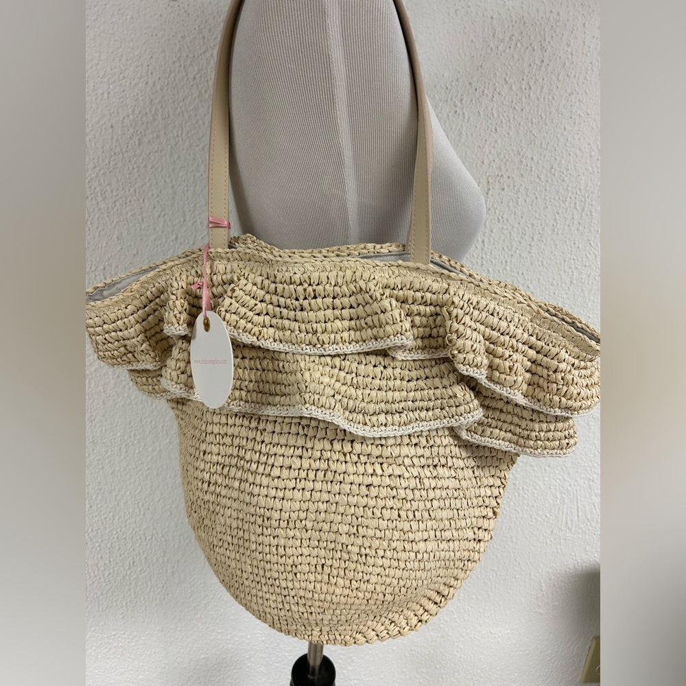 BTB LOS ANGELES Large JOEY Straw Tote Bag Natural NWT - Picture 6 of 10